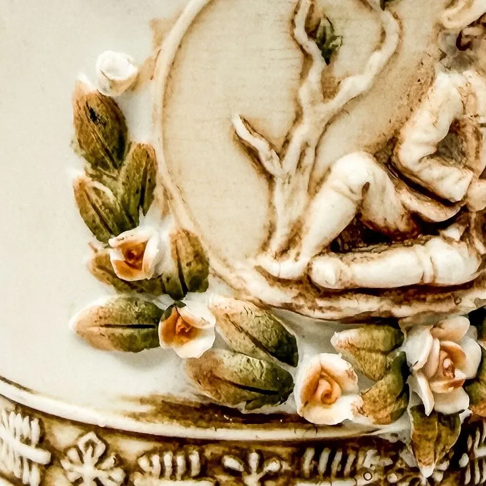 Vintage Lefton Porcelain Ewer Pitcher Applied Roses Figural Victorian Decor